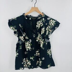Boutique Sugarlips Emery Floral‎ Split Neck Top Cotton Boho Country Chic Size L